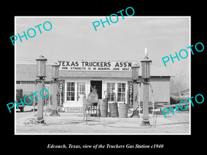 OLD LARGE HISTORIC PHOTO EDCOUCH TEXAS, THE TEXAS TRUCKERS GAS STATION c1940