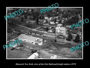 OLD LARGE HISTORIC PHOTO HANCOCK NEW YORK, ERIE RAILROAD FREIGHT STATION c1970