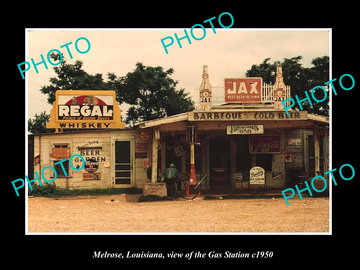 OLD LARGE HISTORIC PHOTO MELROSE LOUISIANA, VIEW OF THE GAS STATION c1950