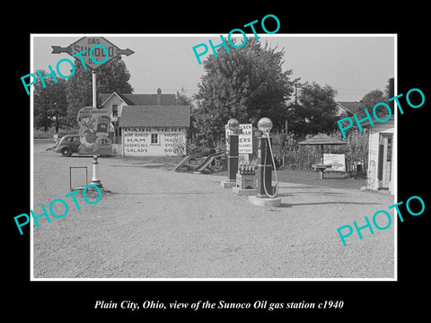 OLD LARGE HISTORIC PHOTO PLAIN CITY OHIO, VIEW OF THE SUNOCO GAS STATION c1940