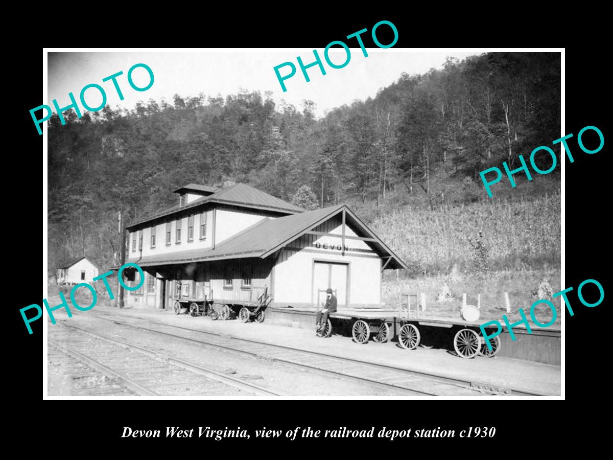 OLD LARGE HISTORIC PHOTO OF DEVON WEST VIRGINIA, THE RAILROAD STATION c1930