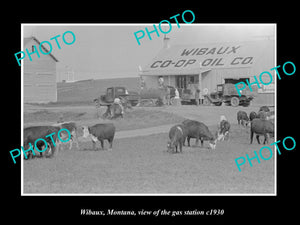 OLD LARGE HISTORIC PHOTO WIBAUX MONTANA, VIEW OF THE WIBAUX GAS STATION c1930