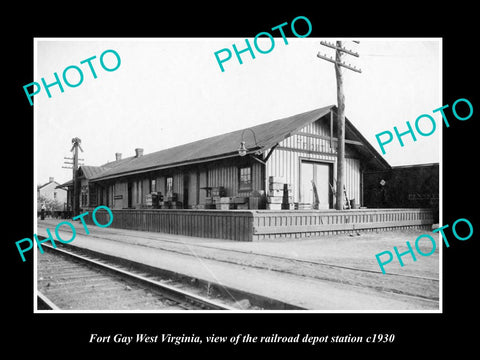 OLD LARGE HISTORIC PHOTO OF FORT GAY WEST VIRGINIA, THE RAILROAD STATION c1930