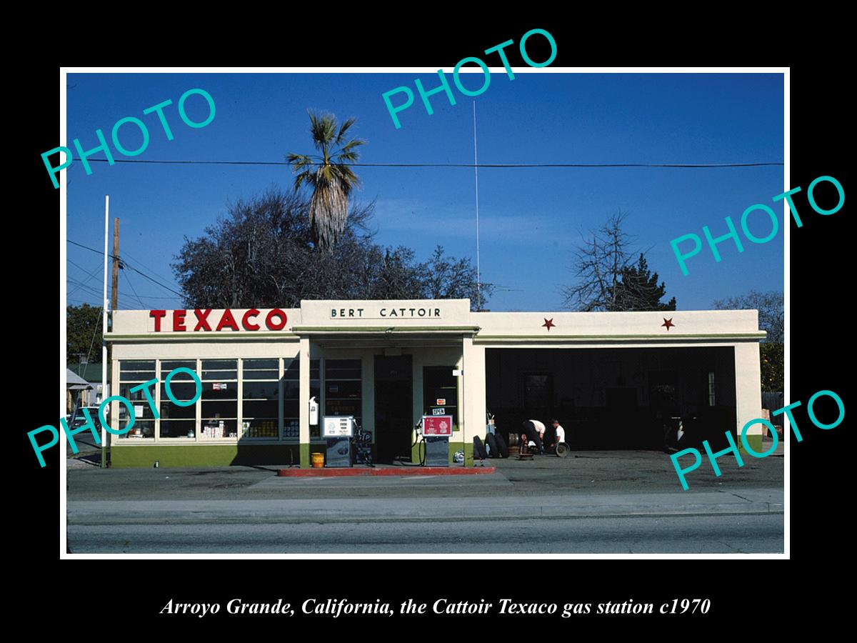 OLD LARGE HISTORIC PHOTO ARROYO GRANDE CALIFORNIA, THE TEXACO GAS STATION c1970