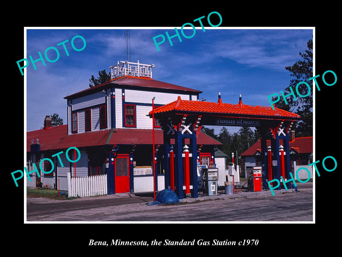 OLD LARGE HISTORIC PHOTO BENA MINNESOTA, THE STANDARD GAS STATION c1970