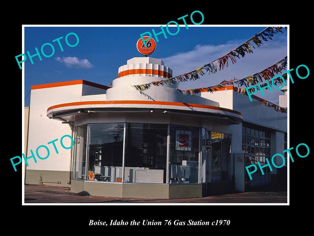 OLD LARGE HISTORIC PHOTO BOISE IDAHO, THE UNION 76 GAS STATION c1970