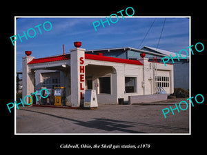 OLD LARGE HISTORIC PHOTO CALDWELL OHIO, THE SHELL GAS STATION c1970