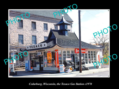 OLD LARGE HISTORIC PHOTO CEDARBURG WISCONSIN, THE TEXACO GAS STATION c1970