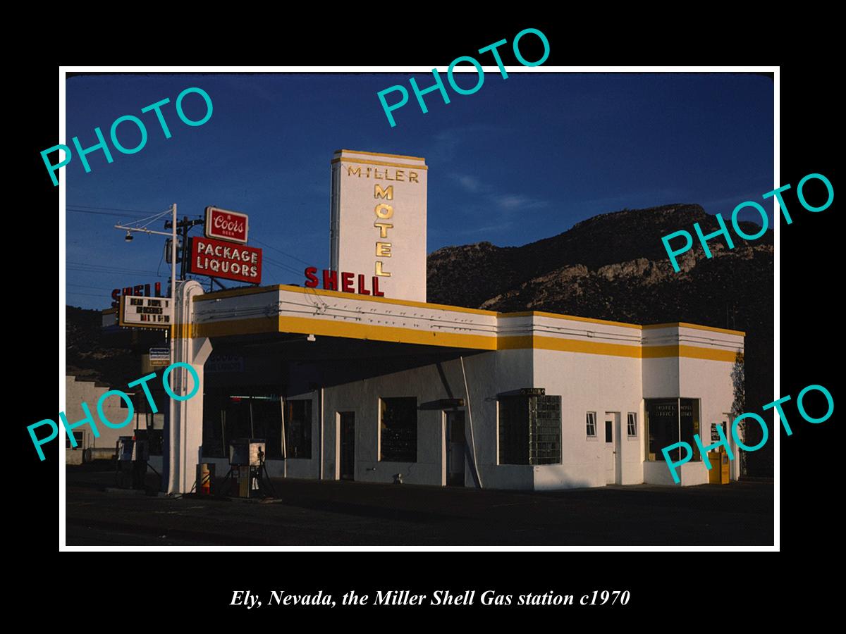 OLD LARGE HISTORIC PHOTO ELY NEVADA, THE SHELL OIL GAS STATION c1970