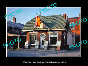 OLD LARGE HISTORIC PHOTO HAMILTON NEW YORK, THE SHELL OIL GAS STATION c1970