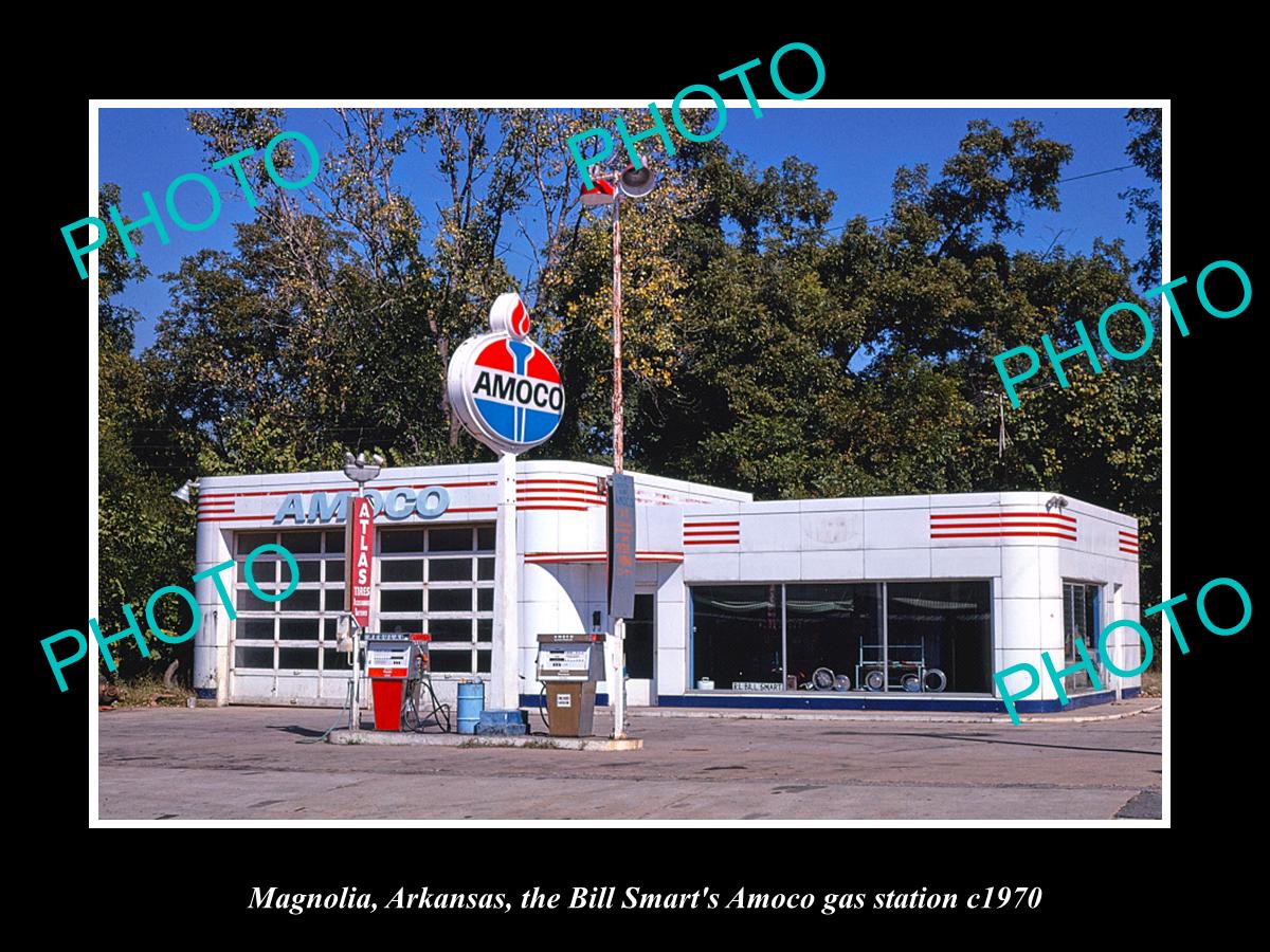 OLD LARGE HISTORIC PHOTO MAGNOLIA ARKANSAS, THE AMOCO GAS STATION c1970 1