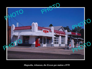 OLD LARGE HISTORIC PHOTO MAGNOLIA ARKANSAS, THE EXXON GAS STATION c1970