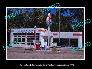 OLD LARGE HISTORIC PHOTO MAGNOLIA ARKANSAS, THE AMOCO GAS STATION c1970 2