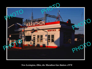 OLD LARGE HISTORIC PHOTO NEW LEXINGTON OHIO, THE MARATHON GAS STATION c1970