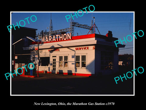 OLD LARGE HISTORIC PHOTO NEW LEXINGTON OHIO, THE MARATHON GAS STATION c1970