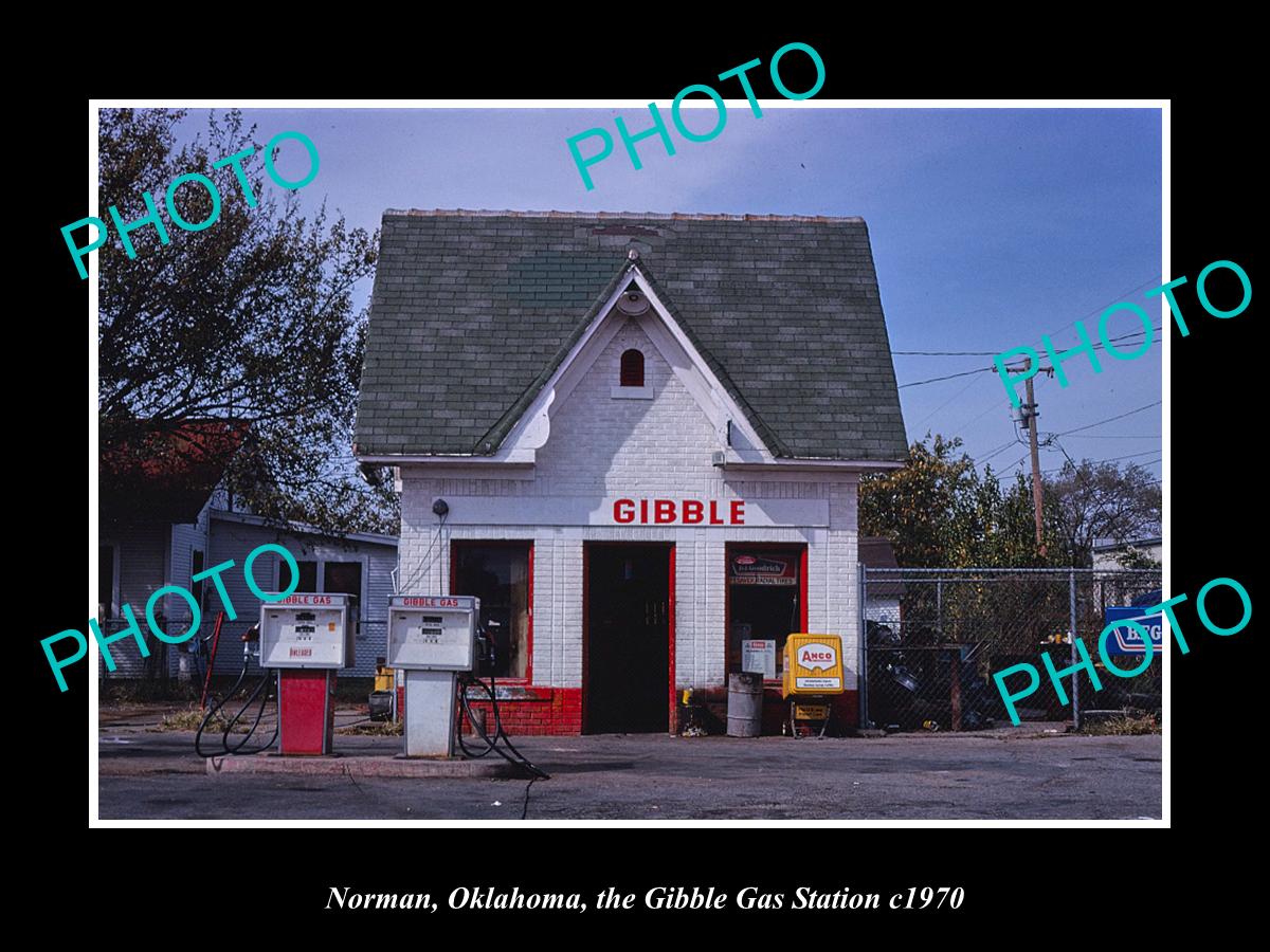 OLD LARGE HISTORIC PHOTO NORMAN OKLAHOMA, THE GIBBLE GAS STATION c1970