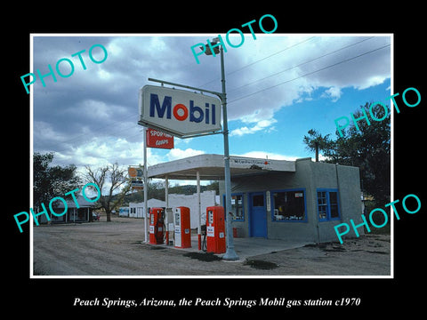 OLD LARGE HISTORIC PHOTO PEACH SPRINGS ARIZONA, THE MOBIL GAS STATION c1970