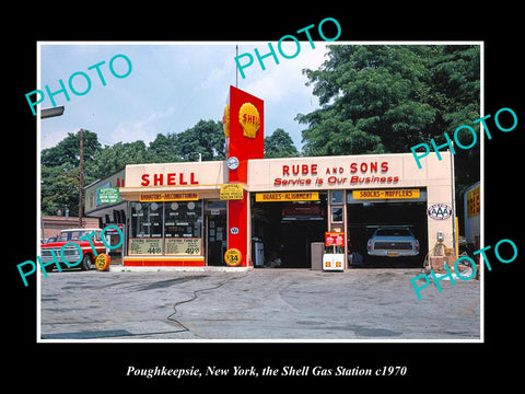 OLD LARGE HISTORIC PHOTO POUGHKEEPSIE NEW YORK, THE SHELL GAS STATION c1970