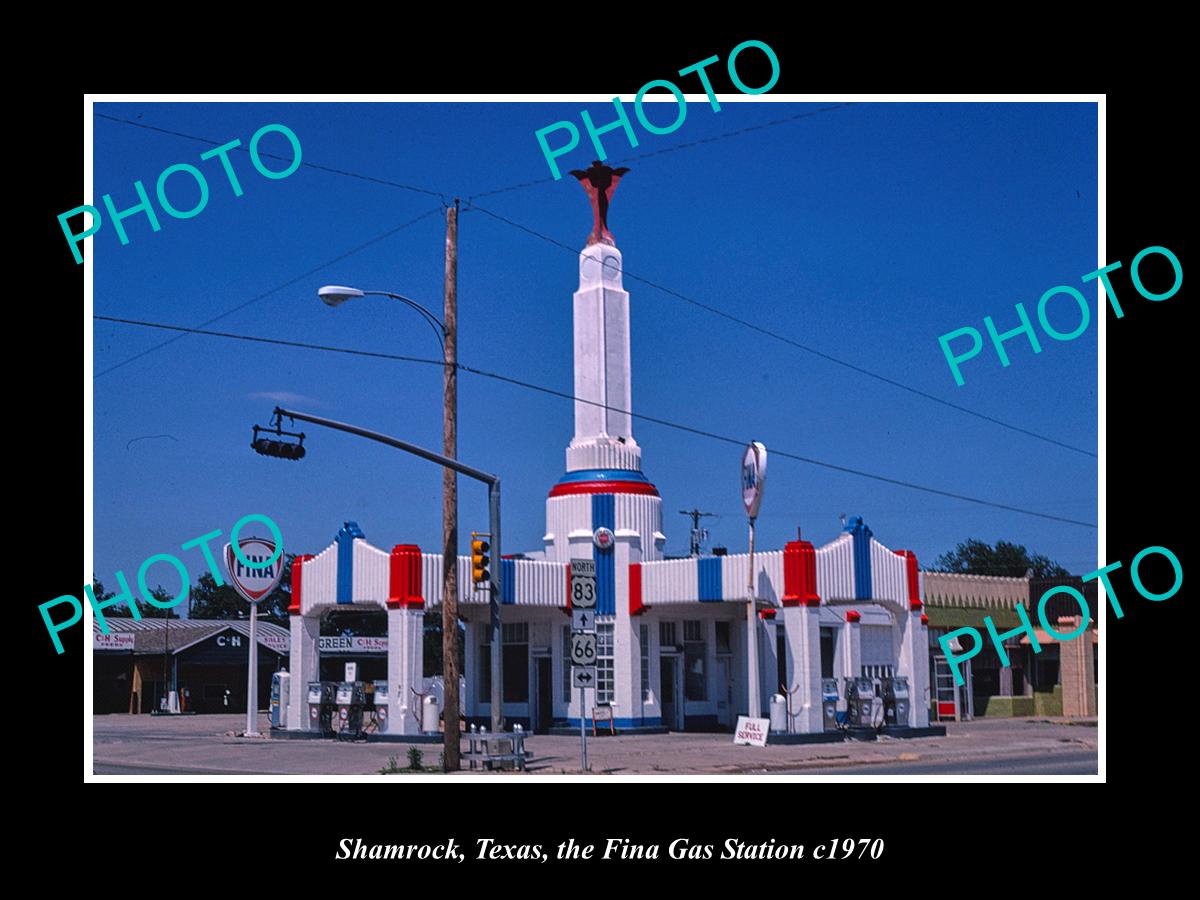 OLD LARGE HISTORIC PHOTO SHAMROCK TEXAS, THE FINA GAS STATION c1970