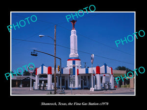 OLD LARGE HISTORIC PHOTO SHAMROCK TEXAS, THE FINA GAS STATION c1970