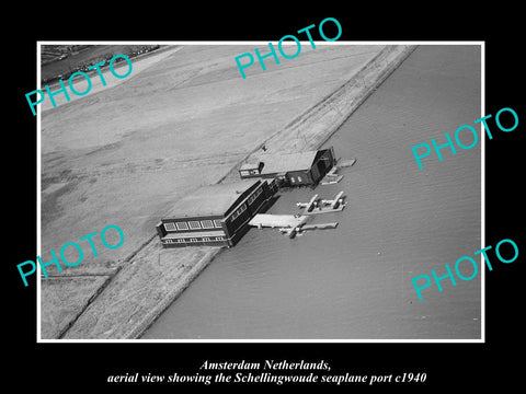 OLD LARGE HISTORIC PHOTO AMSTERDAM NETHERLANDS HOLLAND, THE SEAPLANE PORT c1940