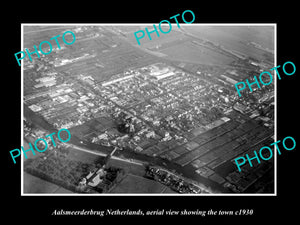 OLD LARGE HISTORIC PHOTO AALSMEERDERBRUG NETHERLANDS, TOWN AERIAL VIEW c1930