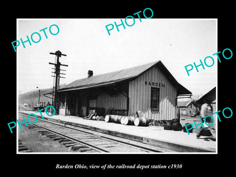 OLD LARGE HISTORIC PHOTO OF RARDEN OHIO, THE RAILROAD DEPOT STATION c1930