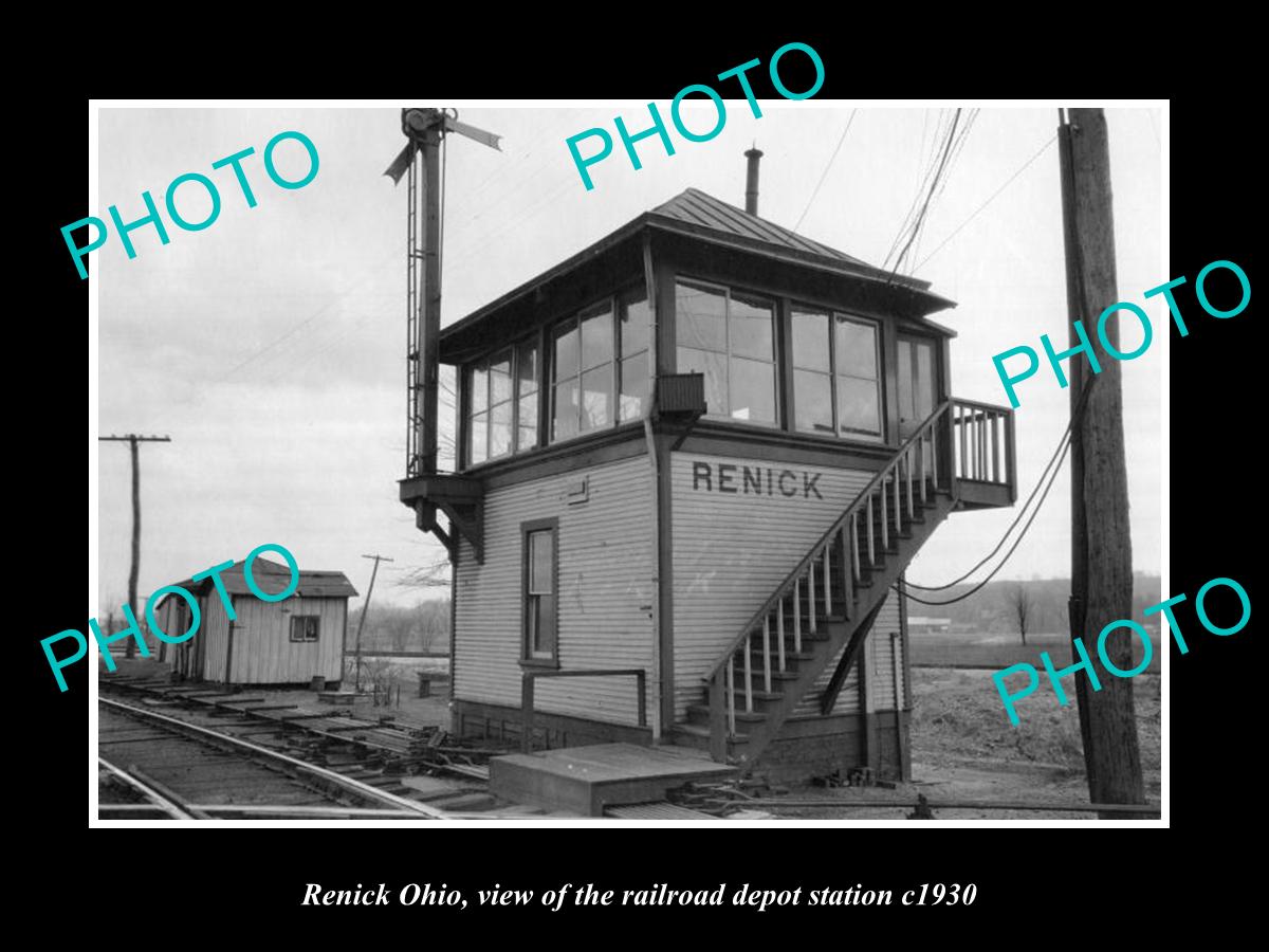 OLD LARGE HISTORIC PHOTO OF RENICK OHIO, THE RAILROAD DEPOT STATION c1930