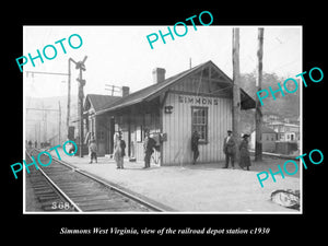 OLD LARGE HISTORIC PHOTO OF SIMMONS WEST VIRGINIA, THE RAILROAD STATION c1930