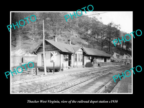 OLD LARGE HISTORIC PHOTO OF THACKER WEST VIRGINIA, THE RAILROAD STATION c1930