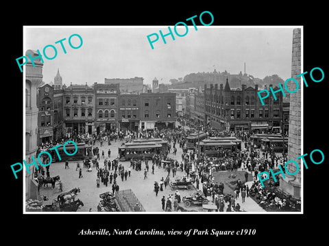 OLD LARGE HISTORIC PHOTO ASHEVILLE NORTH CAROLINA, VIEW OF PARK SQUARE c1910