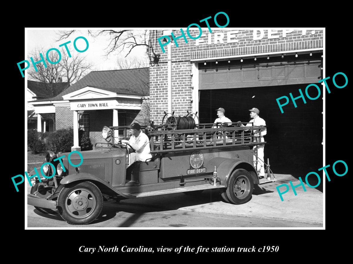 OLD LARGE HISTORIC PHOTO CARY NORTH CAROLINA, THE FIRST STATION TRUCK c1950