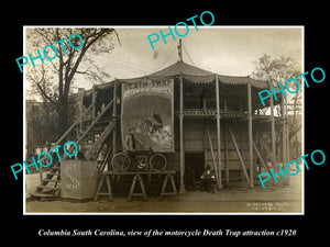 OLD LARGE HISTORIC PHOTO COLUMBIA SOUTH CAROLINA, THE DEATH TRAP MOTORCYCLE 1920