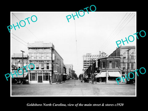 OLD LARGE HISTORIC PHOTO GOLDSBORO NORTH CAROLINA, THE MAIN STREET & STORES 1920