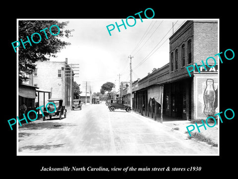 OLD LARGE HISTORIC PHOTO JACKSONVILLE NORTH CAROLINA, THE MAIN ST & STORES c1930