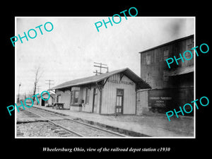 OLD LARGE HISTORIC PHOTO OF WHEELERSBURG OHIO, THE RAILROAD DEPOT STATION c1930