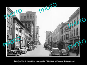 OLD LARGE HISTORIC PHOTO RALEIGH NORTH CAROLINA, VIEW OF MARTIN ST & STORES 1940