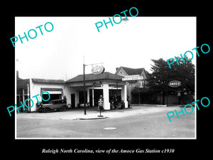 OLD LARGE HISTORIC PHOTO RALEIGH NORTH CAROLINA, THE AMOCO GAS STATION c1930