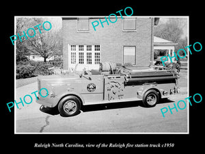 OLD LARGE HISTORIC PHOTO RALEIGH NORTH CAROLINA, THE FIRE STATION TRUCK c1950