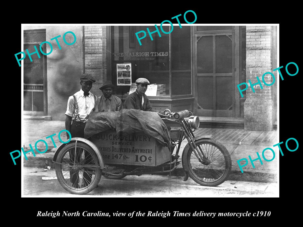 OLD LARGE HISTORIC PHOTO RALEIGH NORTH CAROLINA, RALEIGH TIMES MOTORCYCLE c1910