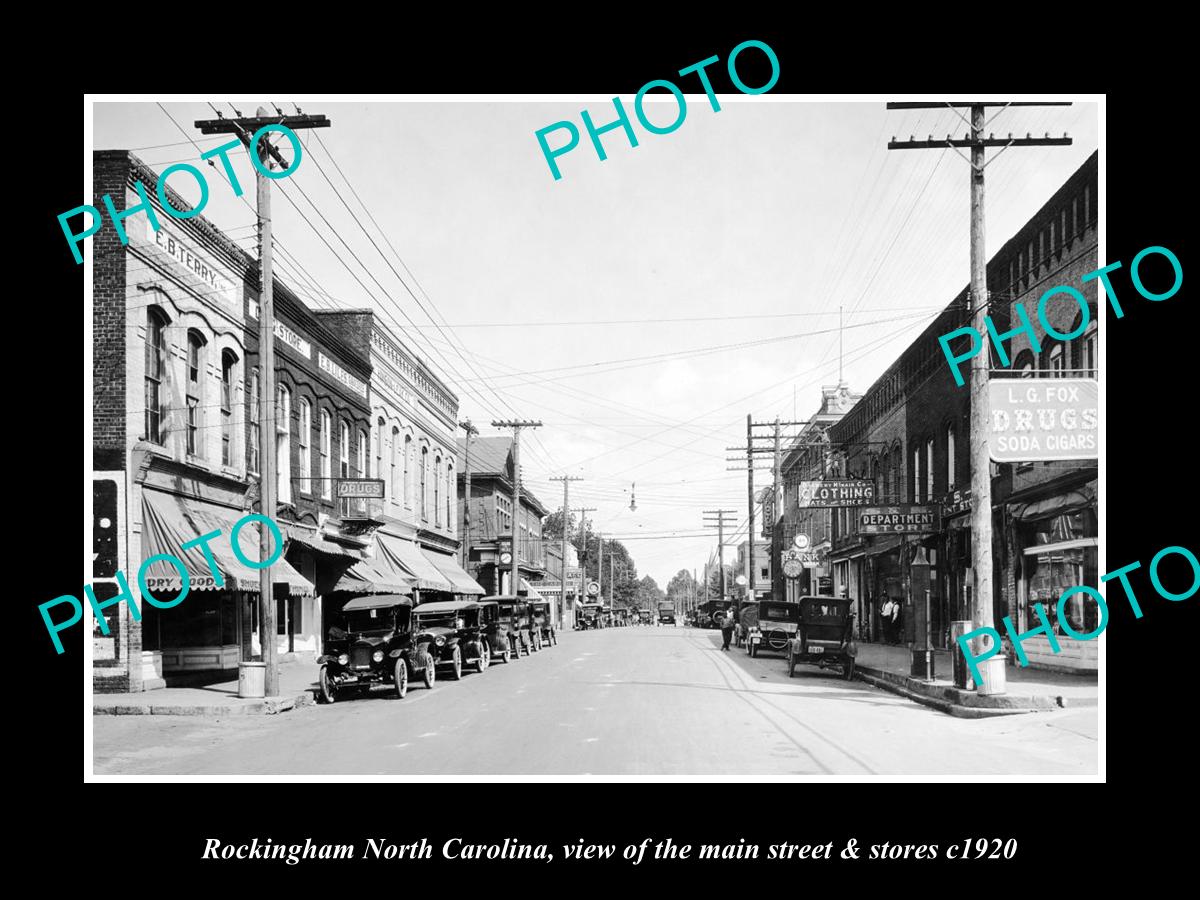 OLD LARGE HISTORIC PHOTO ROCKINGHAM NORTH CAROLINA, THE MAIN ST & STORES c1920