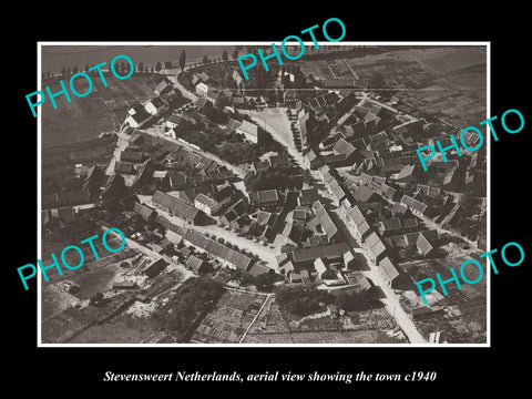 OLD LARGE HISTORIC PHOTO STEVENSWEERT NETHERLANDS HOLLAND, TOWN AERIAL VIEW 1940