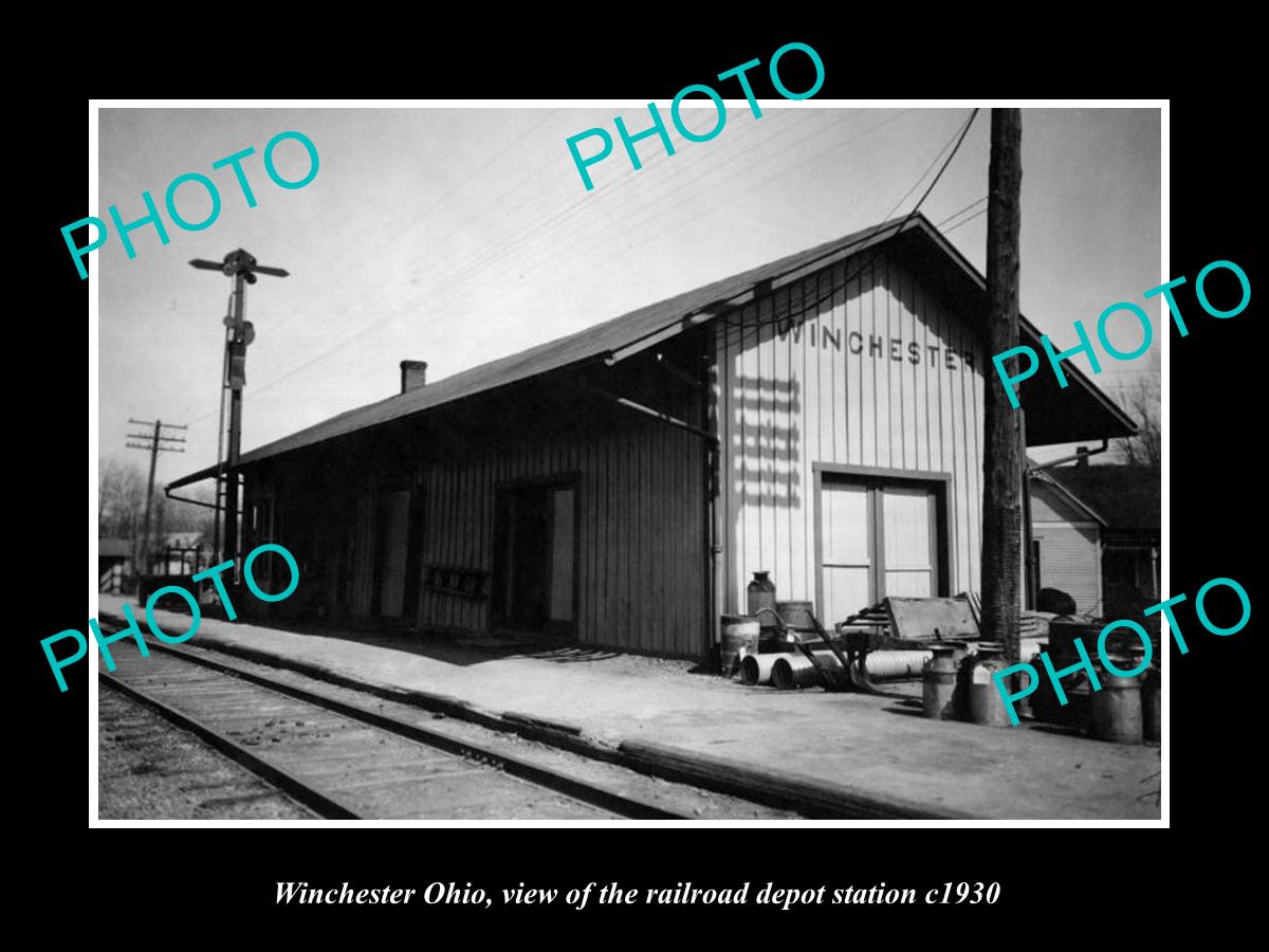 OLD LARGE HISTORIC PHOTO OF WINCHESTER OHIO, THE RAILROAD DEPOT STATION c1930