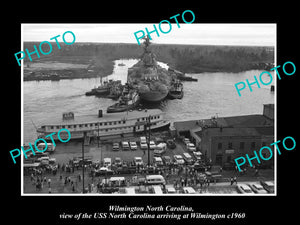 OLD LARGE HISTORIC PHOTO WILMINGTON NORTH CAROLINA, THE USS N/C IN HARBOR c1960