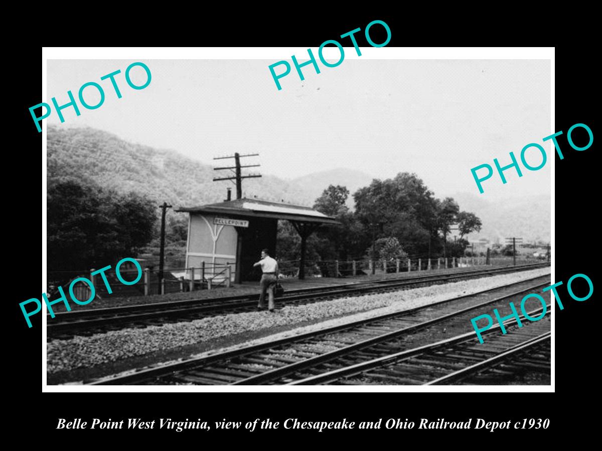 OLD LARGE HISTORIC PHOTO OF BELLE POINT WEST VIRGINIA, THE RAILROAD STATION 1930