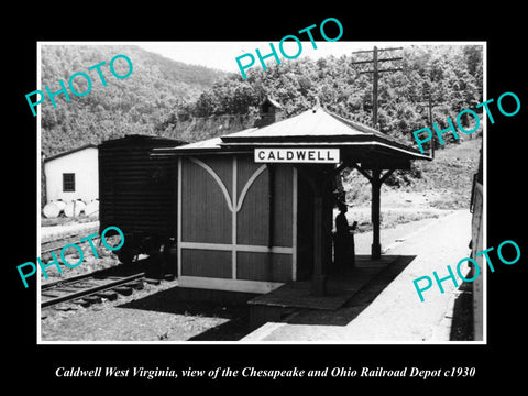 OLD LARGE HISTORIC PHOTO OF CALDWELL WEST VIRGINIA, THE RAILROAD STATION c1930