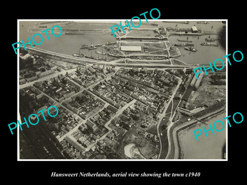 OLD LARGE HISTORIC PHOTO HANSWEERT NETHERLAND HOLLAND, TOWN VIEW c1940