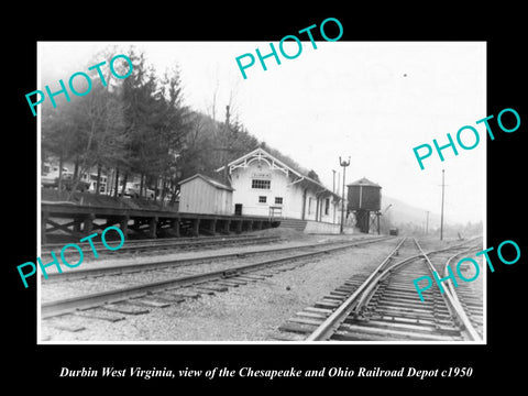 OLD LARGE HISTORIC PHOTO OF DURBIN WEST VIRGINIA, THE RAILROAD STATION c1950