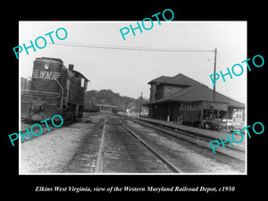 OLD LARGE HISTORIC PHOTO OF ELKINS WEST VIRGINIA, THE RAILROAD STATION c1950