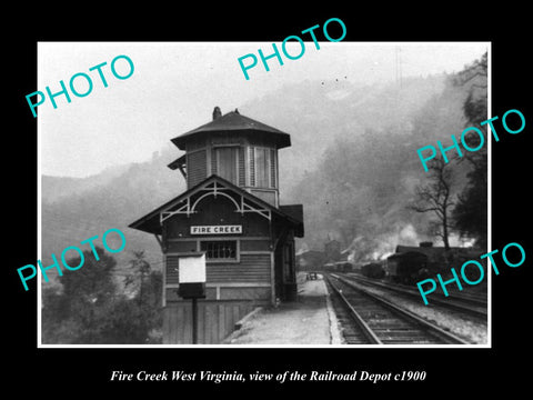 OLD LARGE HISTORIC PHOTO OF FIRE CREEK WEST VIRGINIA, THE RAILROAD STATION c1900